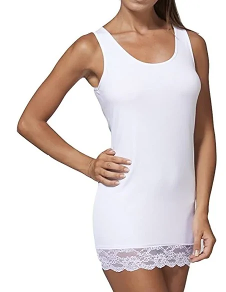 Jadea ART. 4328 - Canotta spalla larga in cotone con pizzo