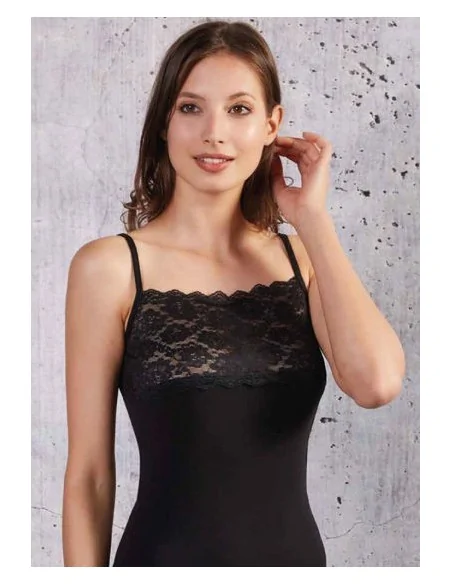 Esse Speroni ART. 1703 - Top spalla stretta con ampia balza in pizzo