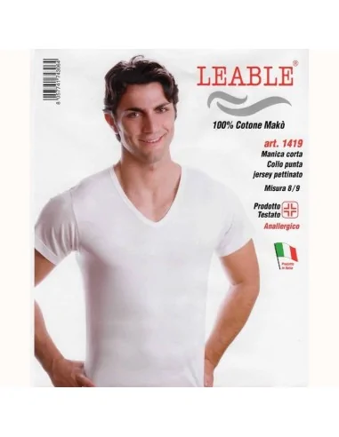 Leable ART. 1419 - Maglia collo a V mezza manica in cotone makò