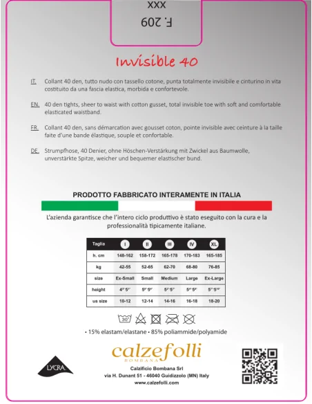 CalzeFolli Invisible 40 - Collant tuttonudo