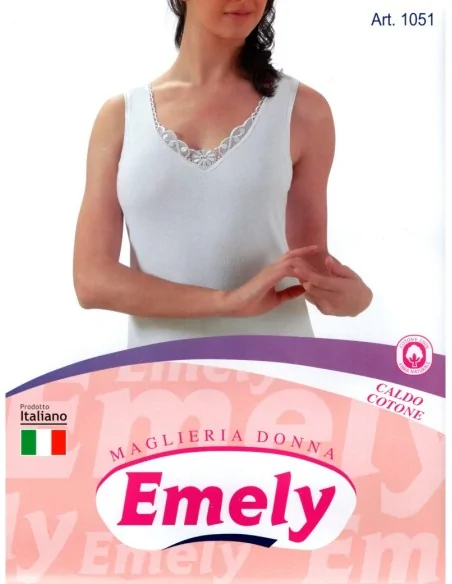 Emely ART. 1051 - Canotta con spallina larga in caldo cotone con pizzo
