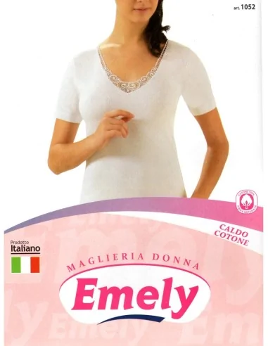 Emely ART. 1052 - Maglia mezza manica in caldo cotone con pizzo