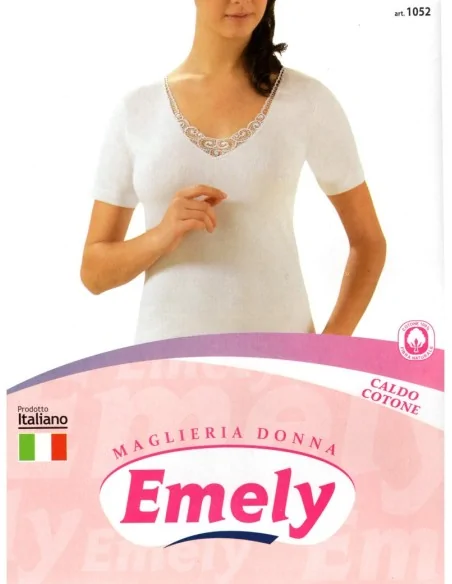 Emely ART. 1052 - Maglia mezza manica in caldo cotone con pizzo