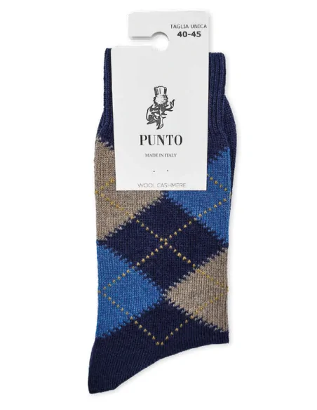 Punto KINGCASH C - Calza corta a rombi in lana & cashmere (scatola da 3 paia)