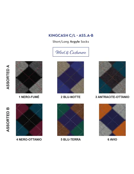Punto KINGCASH C - Calza corta a rombi in lana & cashmere (scatola da 3 paia)