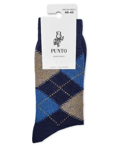 Punto KINGCASH L - Calza lunga a rombi in lana & cashmere (scatola da 3 paia)