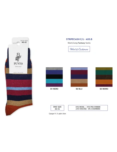 Punto STRIPECASH C - Calza corta a righe in lana & cashmere (scatola da 3 paia)