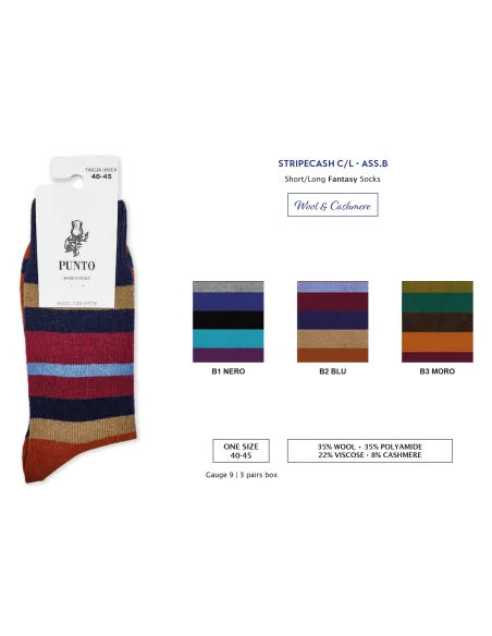 Punto STRIPECASH C - Calza corta a righe in lana & cashmere (scatola da 3 paia)