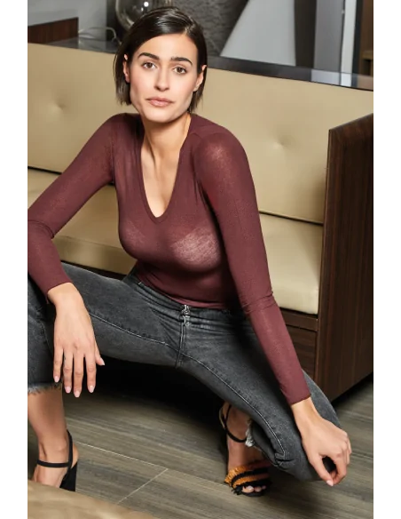 Sublyme ART. 1466 - T-SHIRT manica lunga, collo a V, in cashmere