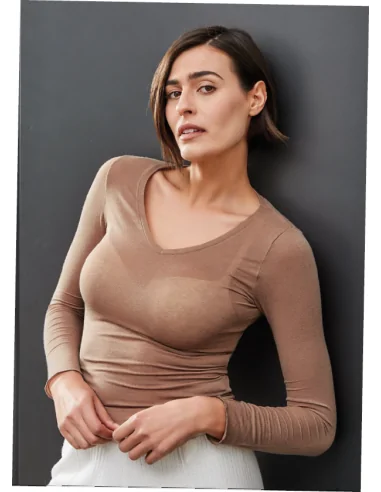 Sublyme ART. 1466 - T-SHIRT manica lunga, collo a V, in cashmere