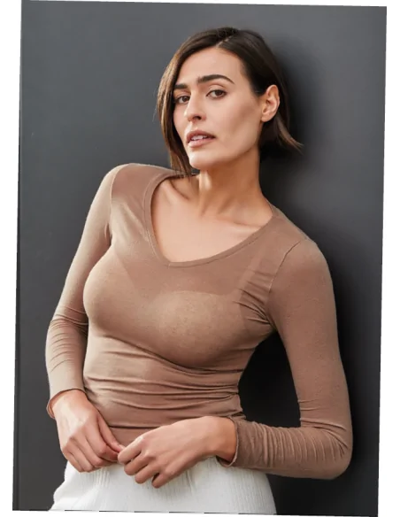Sublyme ART. 1466 - T-SHIRT manica lunga, collo a V, in cashmere