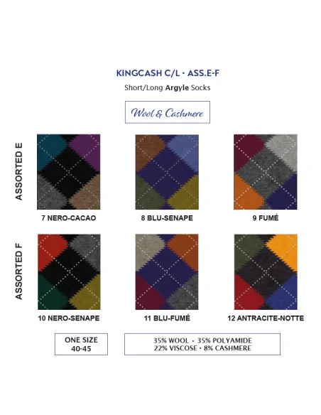 Punto KINGCASH C - Calza corta a rombi in lana & cashmere (scatola da 3 paia)